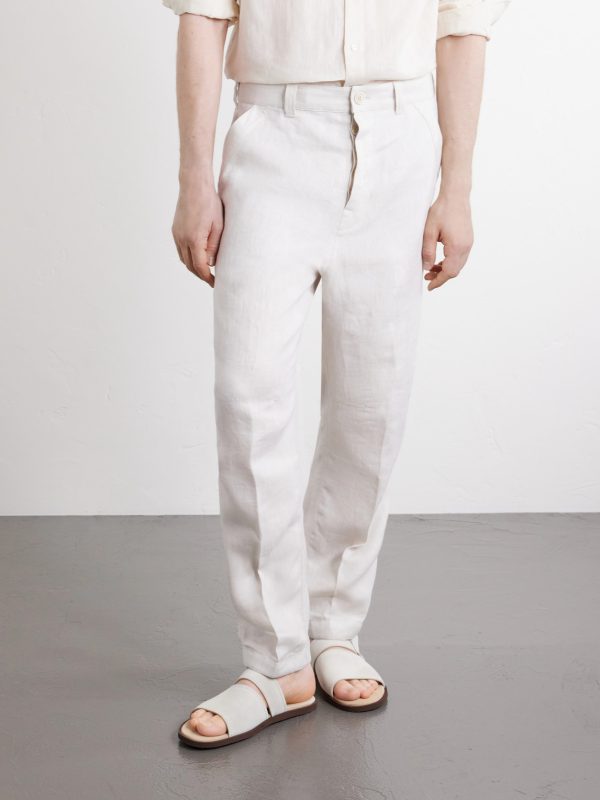 Straight-Leg Herringbone Linen Trousers - FR Straight-Leg Herringbone Linen Trousers - FR