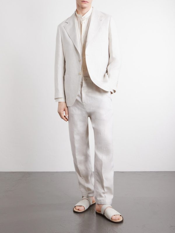 Straight-Leg Herringbone Linen Trousers - OU Straight-Leg Herringbone Linen Trousers - OU