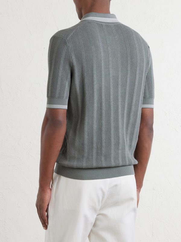 Striped Pointelle-Knit Cotton Polo Shirt - BK