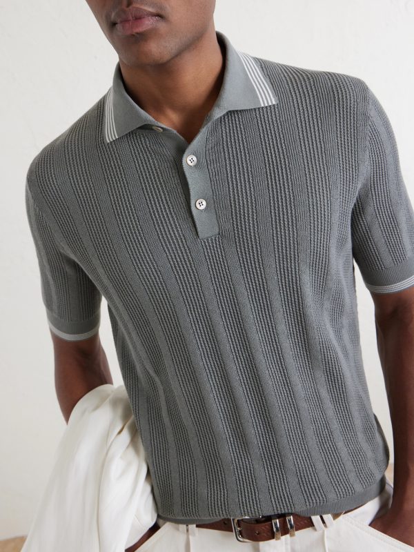 Striped Pointelle-Knit Cotton Polo Shirt - CU