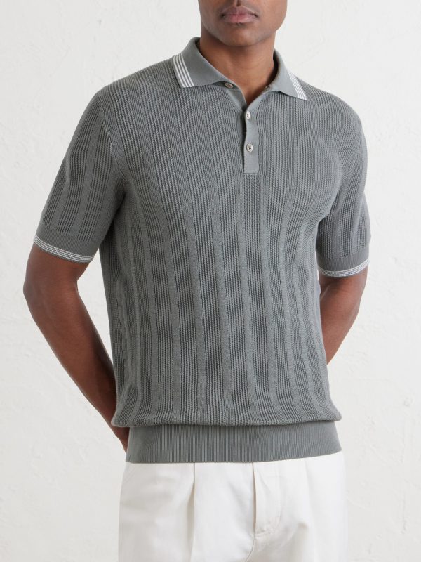 Striped Pointelle-Knit Cotton Polo Shirt - FR