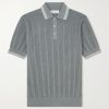 Striped Pointelle-Knit Cotton Polo Shirt