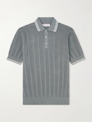 Striped Pointelle-Knit Cotton Polo Shirt Striped Pointelle-Knit Cotton Polo Shirt