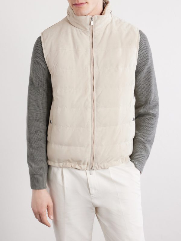Hooded Suede Down Gilet - FR
