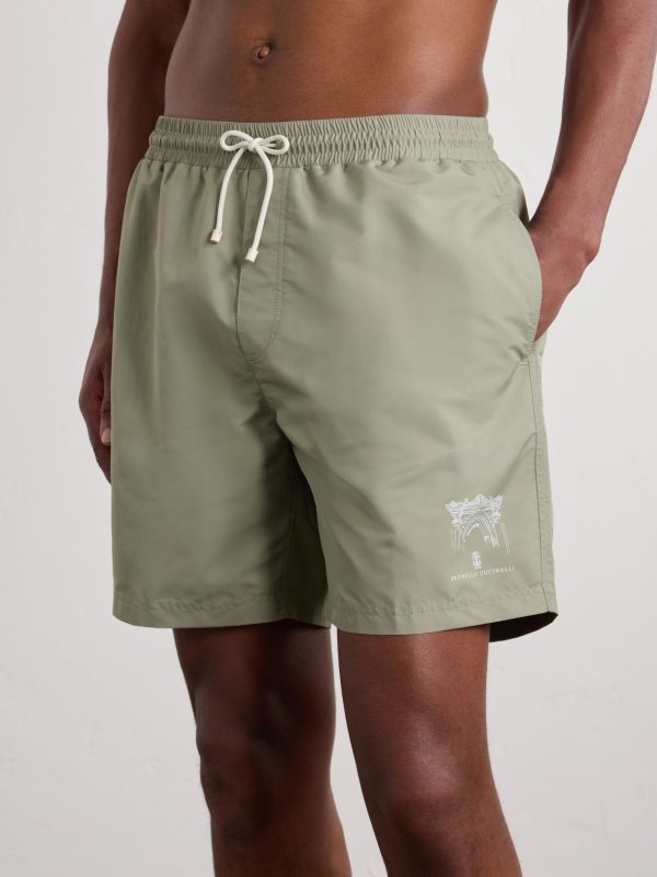 Straight-Leg Mid-Length Logo-Print Swim Shorts - OU Straight-Leg Mid-Length Logo-Print Swim Shorts - OU