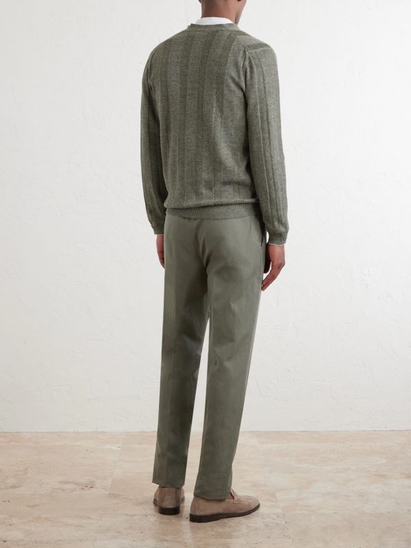 Striped Knitted Linen and Cotton-Blend Cardigan - BK Striped Knitted Linen and Cotton-Blend Cardigan - BK