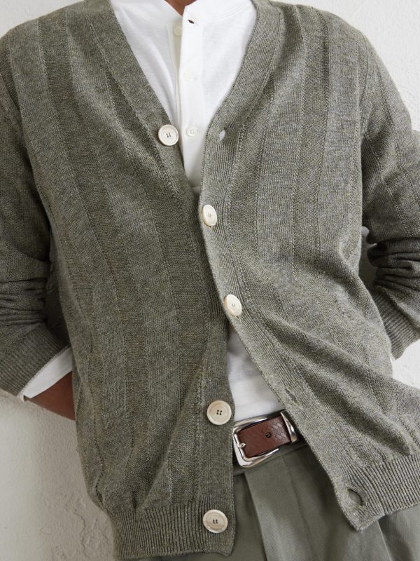Striped Knitted Linen and Cotton-Blend Cardigan - CU Striped Knitted Linen and Cotton-Blend Cardigan - CU