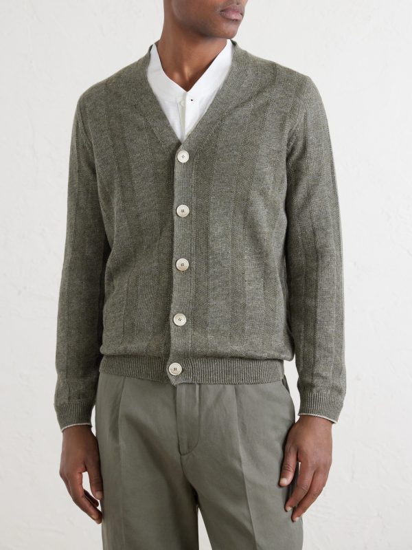 Striped Knitted Linen and Cotton-Blend Cardigan - FR Striped Knitted Linen and Cotton-Blend Cardigan - FR