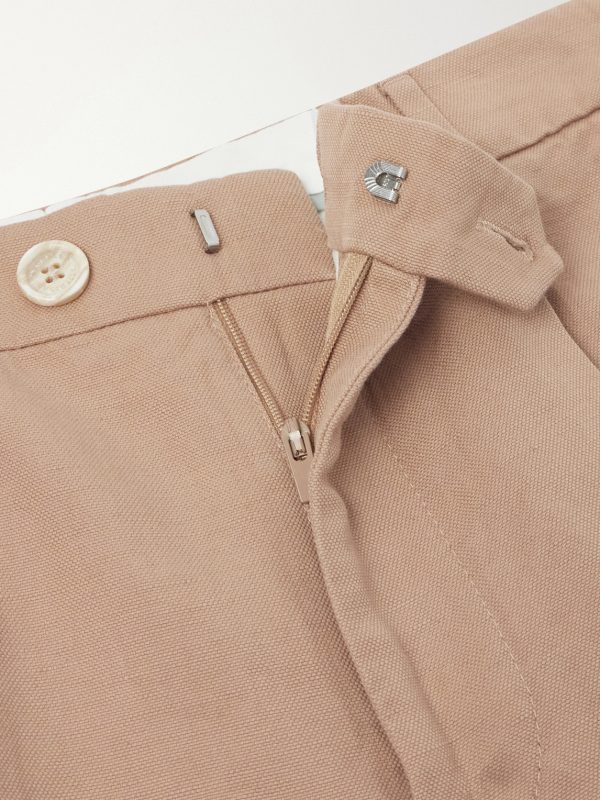 Straight-Leg Pleated Cotton and Linen-Blend Trousers - E1 Straight-Leg Pleated Cotton and Linen-Blend Trousers - E1