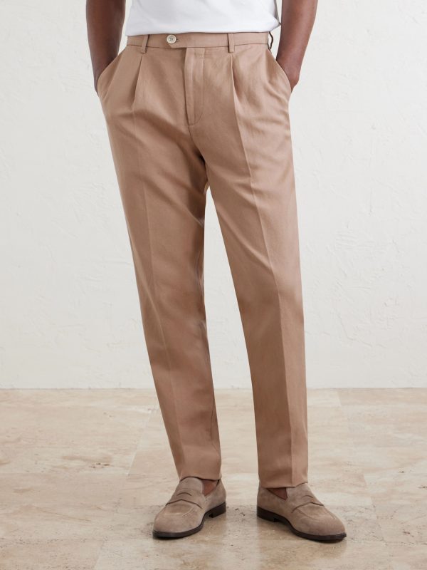 Straight-Leg Pleated Cotton and Linen-Blend Trousers - FR Straight-Leg Pleated Cotton and Linen-Blend Trousers - FR