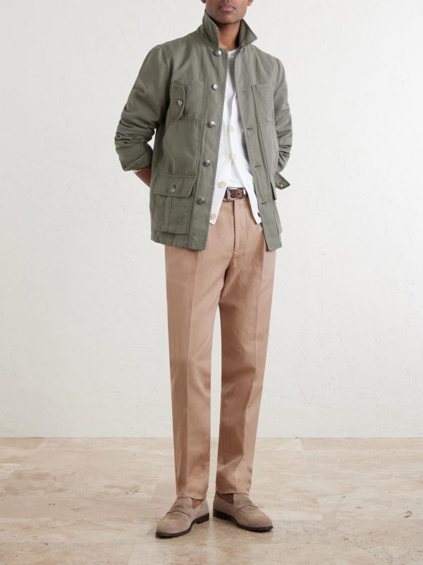 Straight-Leg Pleated Cotton and Linen-Blend Trousers - OU Straight-Leg Pleated Cotton and Linen-Blend Trousers - OU