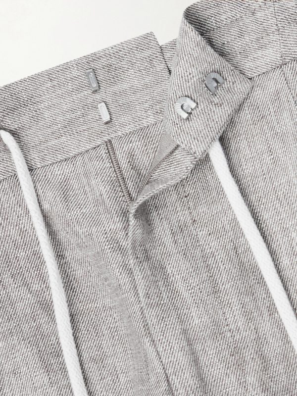 Straight-Leg Pleated Hemp and Linen-Blend Twill Trousers - E1