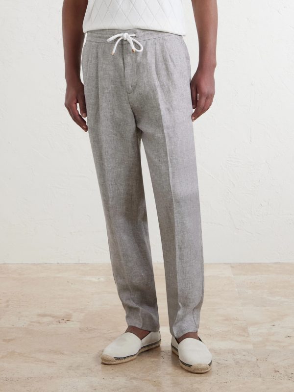 Straight-Leg Pleated Hemp and Linen-Blend Twill Trousers - FR