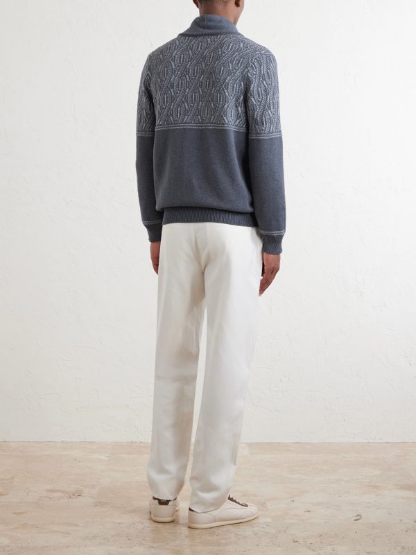 Shawl-Collar Knitted Cotton Cardigan - BK Shawl-Collar Knitted Cotton Cardigan - BK
