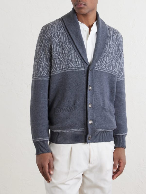 Shawl-Collar Knitted Cotton Cardigan - FR Shawl-Collar Knitted Cotton Cardigan - FR