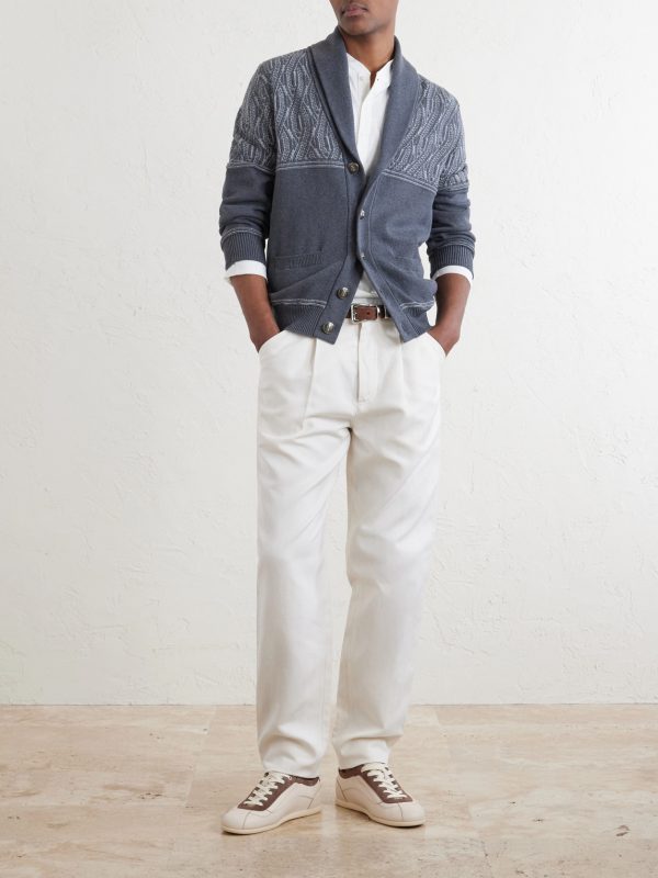 Shawl-Collar Knitted Cotton Cardigan - OU Shawl-Collar Knitted Cotton Cardigan - OU