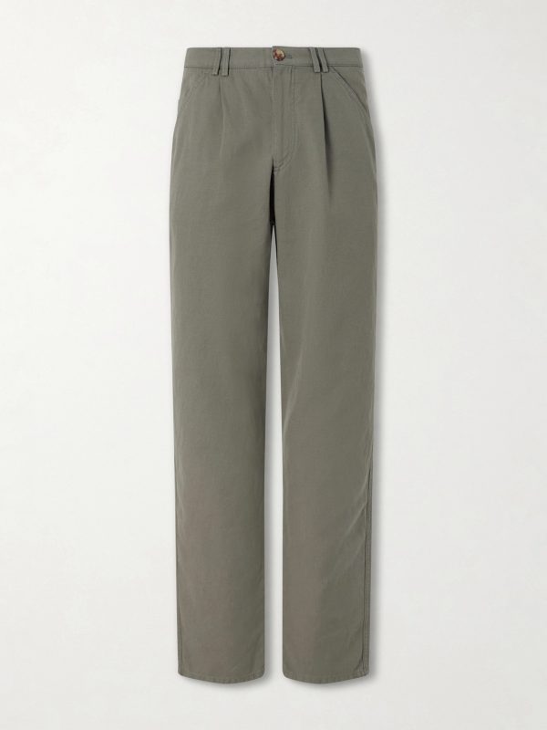 Straight-Leg Pleated Cotton and Linen-Blend Trousers Straight-Leg Pleated Cotton and Linen-Blend Trousers