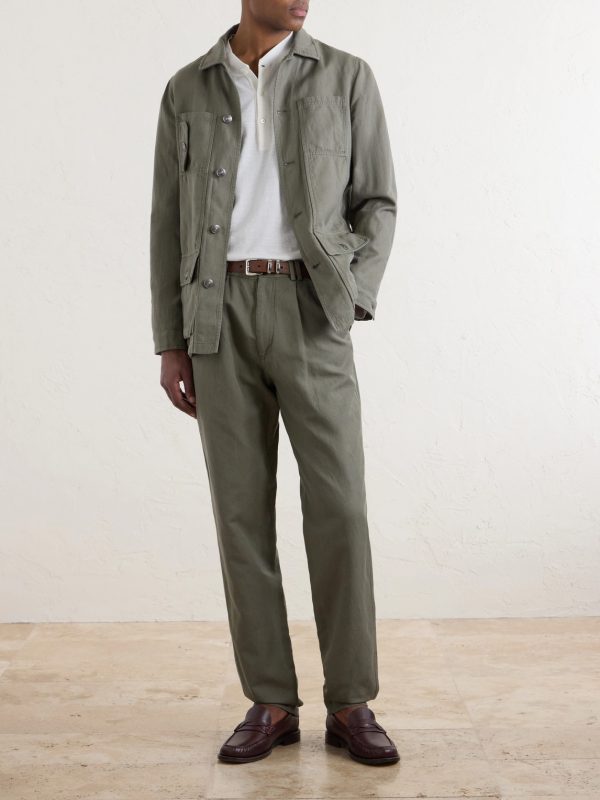 Straight-Leg Pleated Cotton and Linen-Blend Trousers - OU Straight-Leg Pleated Cotton and Linen-Blend Trousers - OU