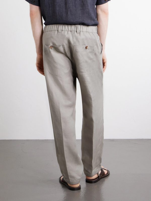 Straight-Leg Herringbone Linen Trousers - BK Straight-Leg Herringbone Linen Trousers - BK