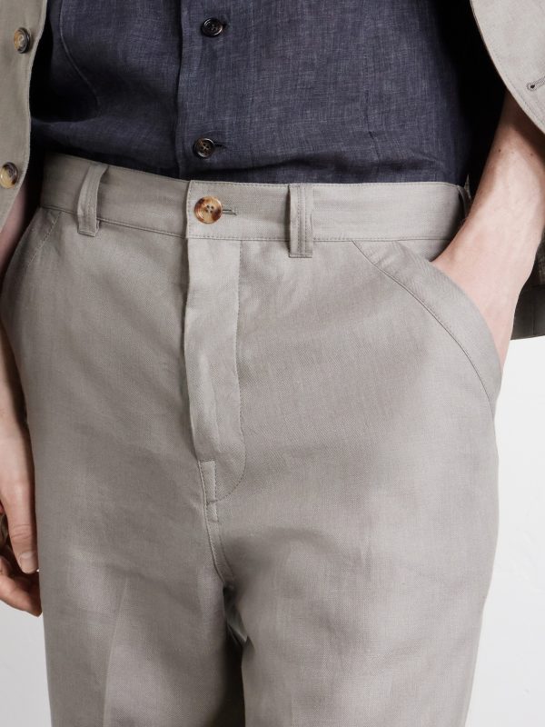 Straight-Leg Herringbone Linen Trousers - E1 Straight-Leg Herringbone Linen Trousers - E1
