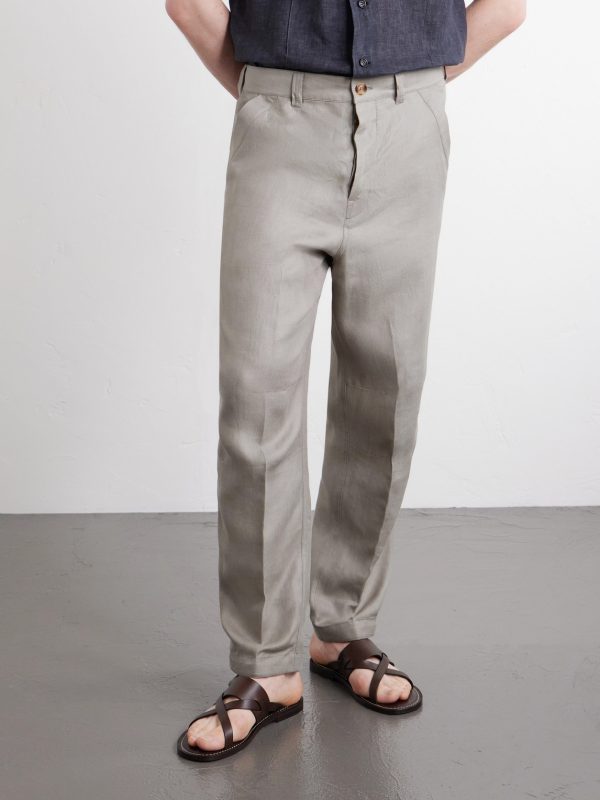 Straight-Leg Herringbone Linen Trousers - FR Straight-Leg Herringbone Linen Trousers - FR