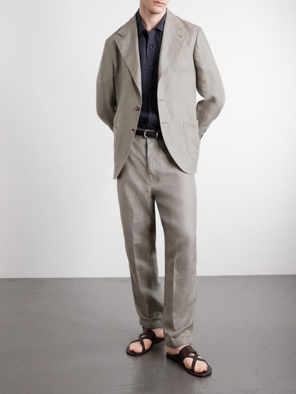 Straight-Leg Herringbone Linen Trousers - OU Straight-Leg Herringbone Linen Trousers - OU