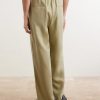 Wide-Leg Pleated Linen Trousers - BK Wide-Leg Pleated Linen Trousers - BK