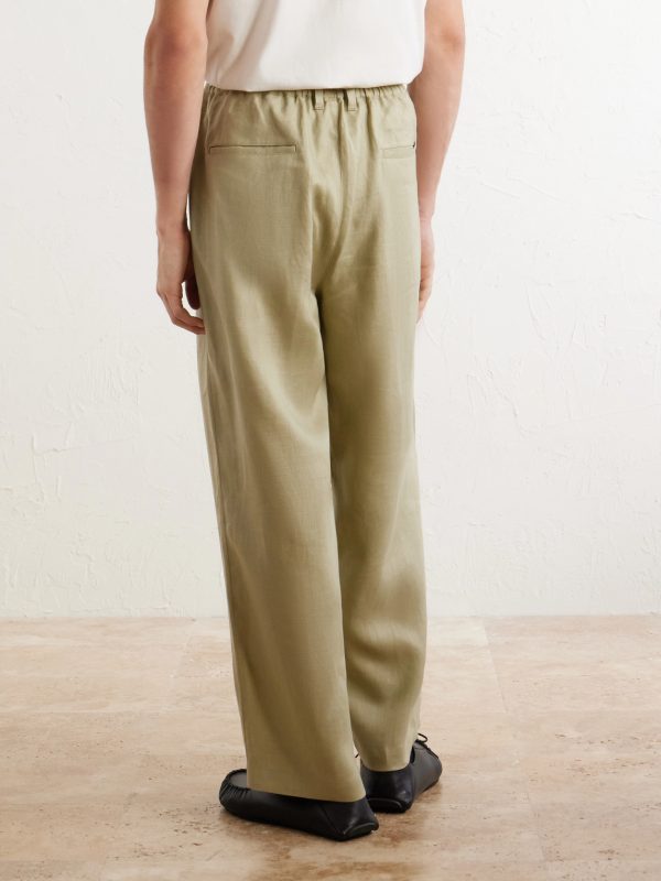 Wide-Leg Pleated Linen Trousers - BK Wide-Leg Pleated Linen Trousers - BK