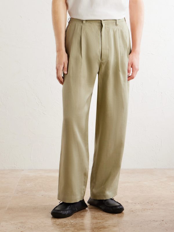 Wide-Leg Pleated Linen Trousers - FR Wide-Leg Pleated Linen Trousers - FR