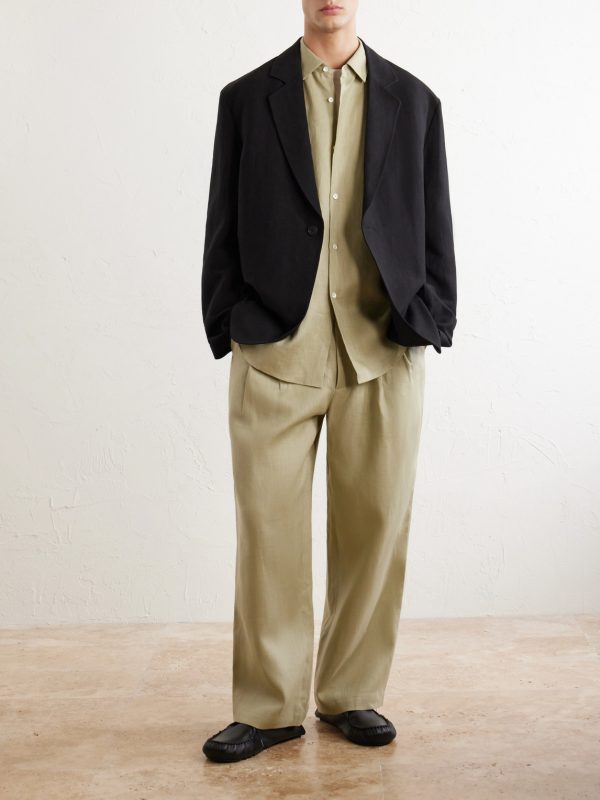 Wide-Leg Pleated Linen Trousers - OU Wide-Leg Pleated Linen Trousers - OU