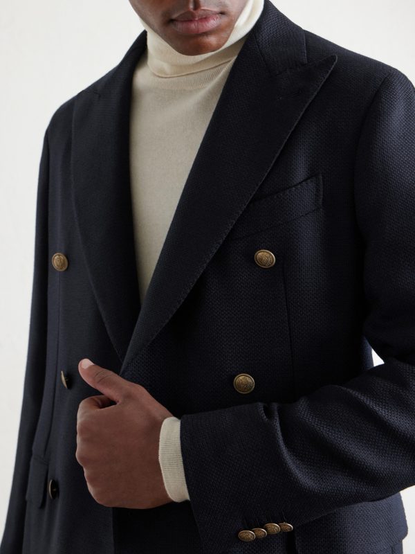 Aida Double-Breasted Wool-Basketweave Blazer - CU