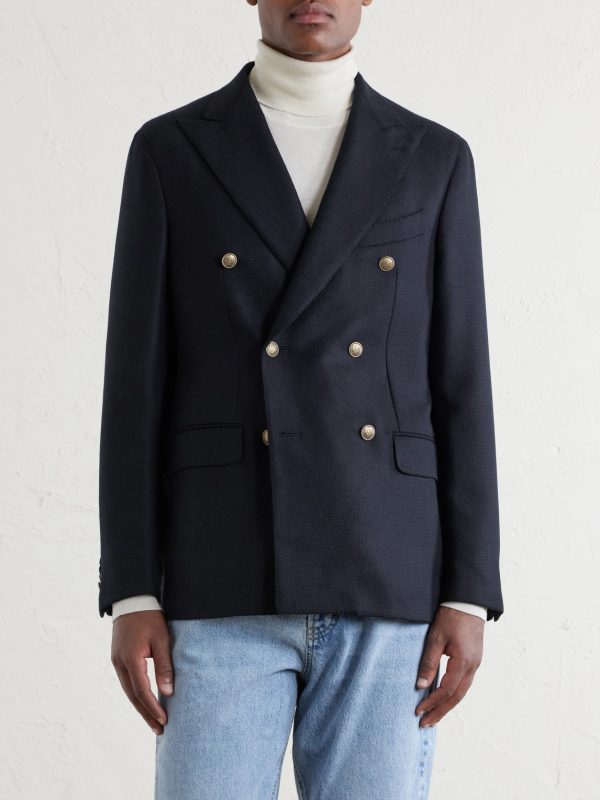 Aida Double-Breasted Wool-Basketweave Blazer - FR