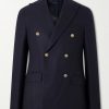 Aida Double-Breasted Wool-Basketweave Blazer