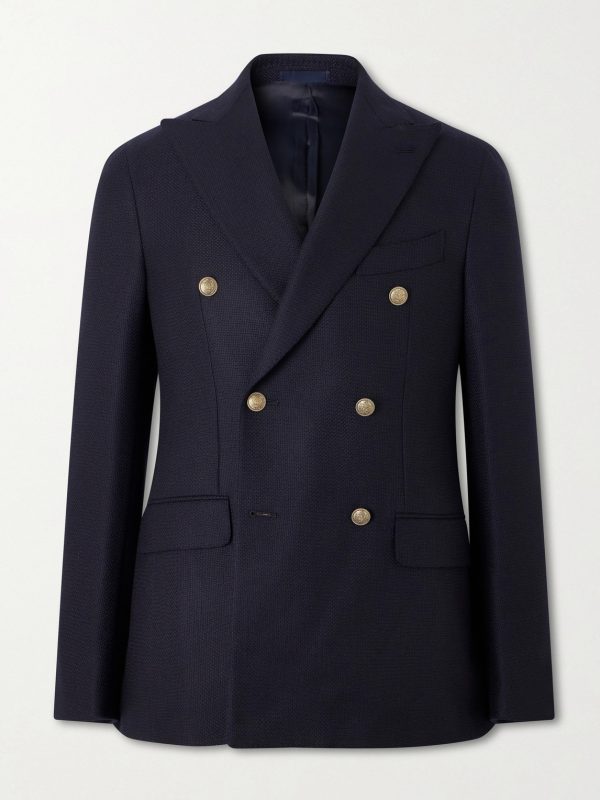 Aida Double-Breasted Wool-Basketweave Blazer