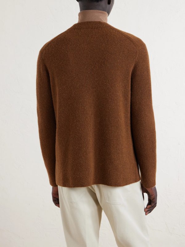 Ribbed Camel Wool, Wool and Cashmere-Blend Cardigan - BK Ribbed Camel Wool, Wool and Cashmere-Blend Cardigan - BK