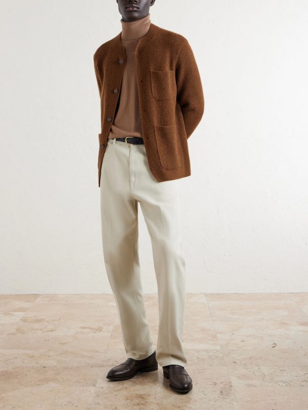Ribbed Camel Wool, Wool and Cashmere-Blend Cardigan - OU Ribbed Camel Wool, Wool and Cashmere-Blend Cardigan - OU