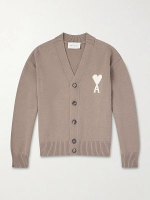 Logo-Intarsia Virgin Wool and Cotton-Blend Cardigan