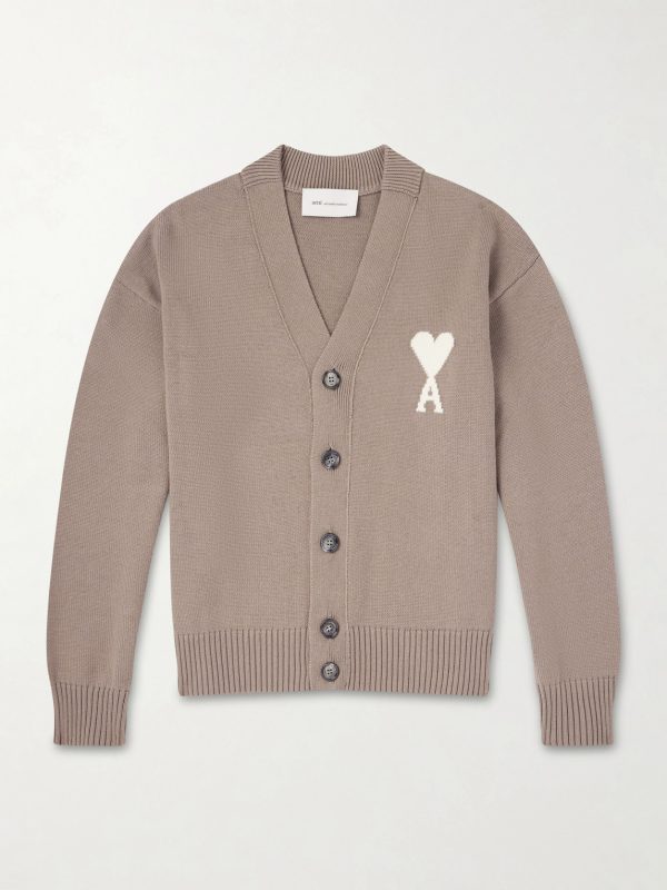 Logo-Intarsia Virgin Wool and Cotton-Blend Cardigan Logo-Intarsia Virgin Wool and Cotton-Blend Cardigan