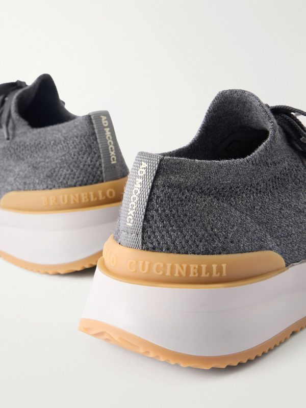 Leather-Trimmed Stretch-Knit Sneakers - CU Leather-Trimmed Stretch-Knit Sneakers - CU
