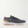 Leather-Trimmed Stretch-Knit Sneakers Leather-Trimmed Stretch-Knit Sneakers