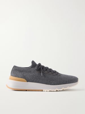 Leather-Trimmed Stretch-Knit Sneakers Leather-Trimmed Stretch-Knit Sneakers