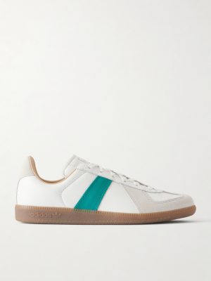 Suede-Trimmed Leather Sneakers