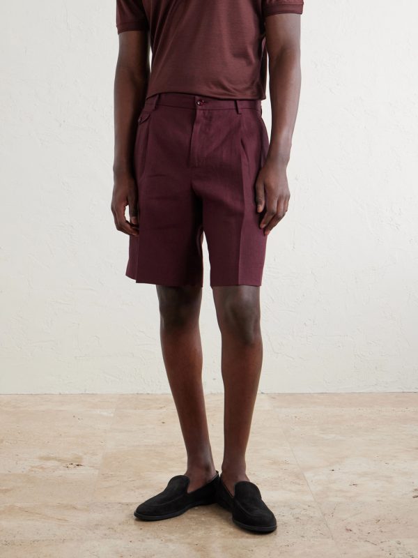 Maiolica Corallo Straight-Leg Pleated Linen Shorts - FR Maiolica Corallo Straight-Leg Pleated Linen Shorts - FR
