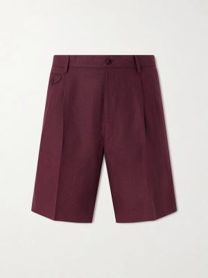 Maiolica Corallo Straight-Leg Pleated Linen Shorts