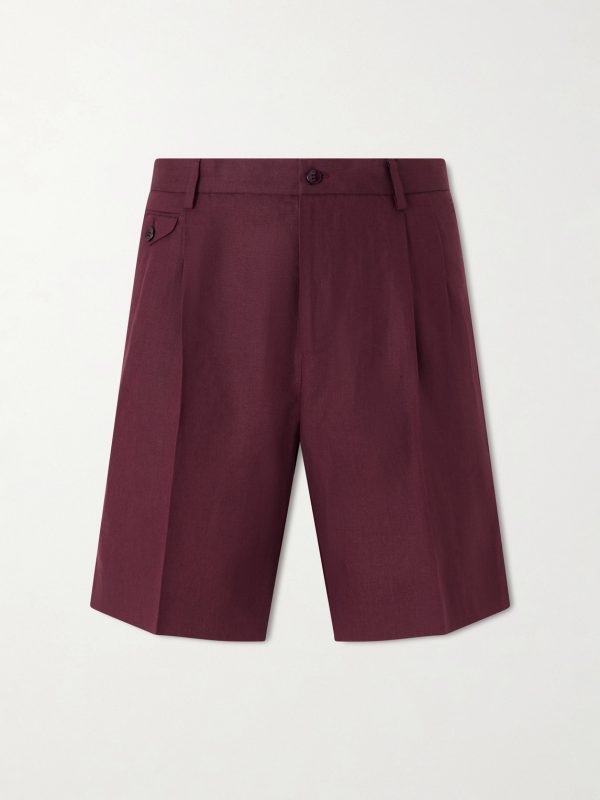 Maiolica Corallo Straight-Leg Pleated Linen Shorts Maiolica Corallo Straight-Leg Pleated Linen Shorts