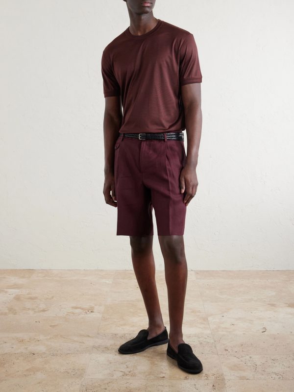 Maiolica Corallo Straight-Leg Pleated Linen Shorts - OU Maiolica Corallo Straight-Leg Pleated Linen Shorts - OU