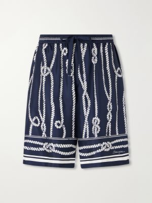 Marina Straight-Leg Printed Silk-Twill Drawstring Shorts