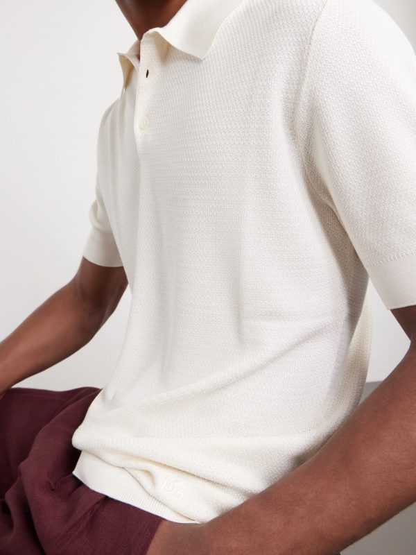 Logo-Embroidered Knitted Silk Polo Shirt - CU Logo-Embroidered Knitted Silk Polo Shirt - CU