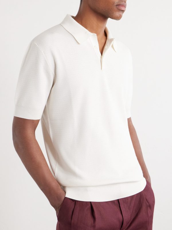 Logo-Embroidered Knitted Silk Polo Shirt - FR Logo-Embroidered Knitted Silk Polo Shirt - FR