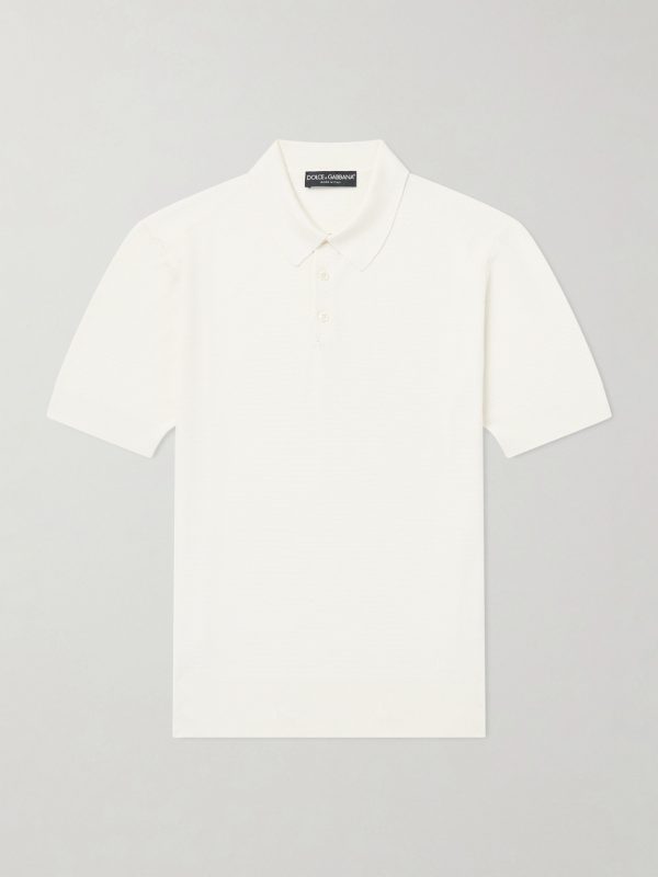 Logo-Embroidered Knitted Silk Polo Shirt Logo-Embroidered Knitted Silk Polo Shirt
